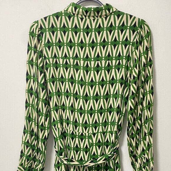 Zara Geometric Print Belted Midi Dress Green/Black/White Size M — 100% Viscose - Picture 6 of 9